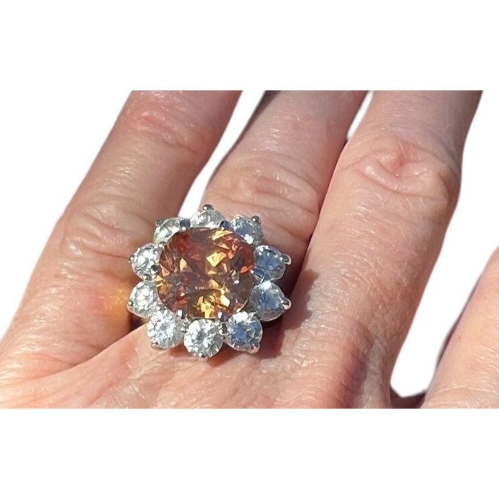 Heated Citrine & Rhinestone Ring Size 8 Brilliant Cut Engagement - Picture 4 of 12